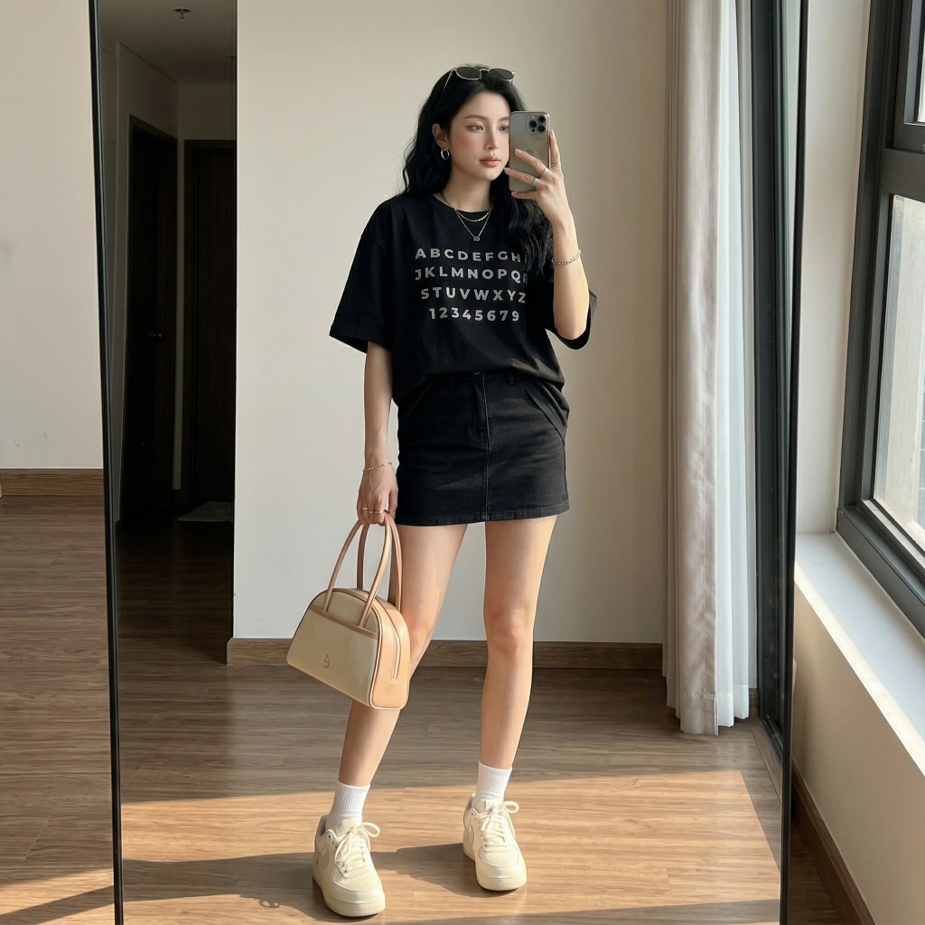 Áo thun nữ LOREN in chữ đen A2770