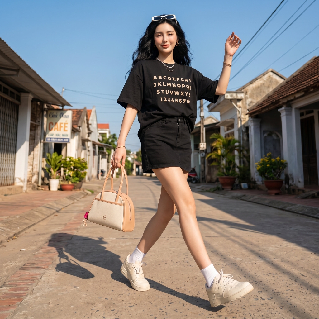 Áo thun nữ LOREN in chữ đen A2770