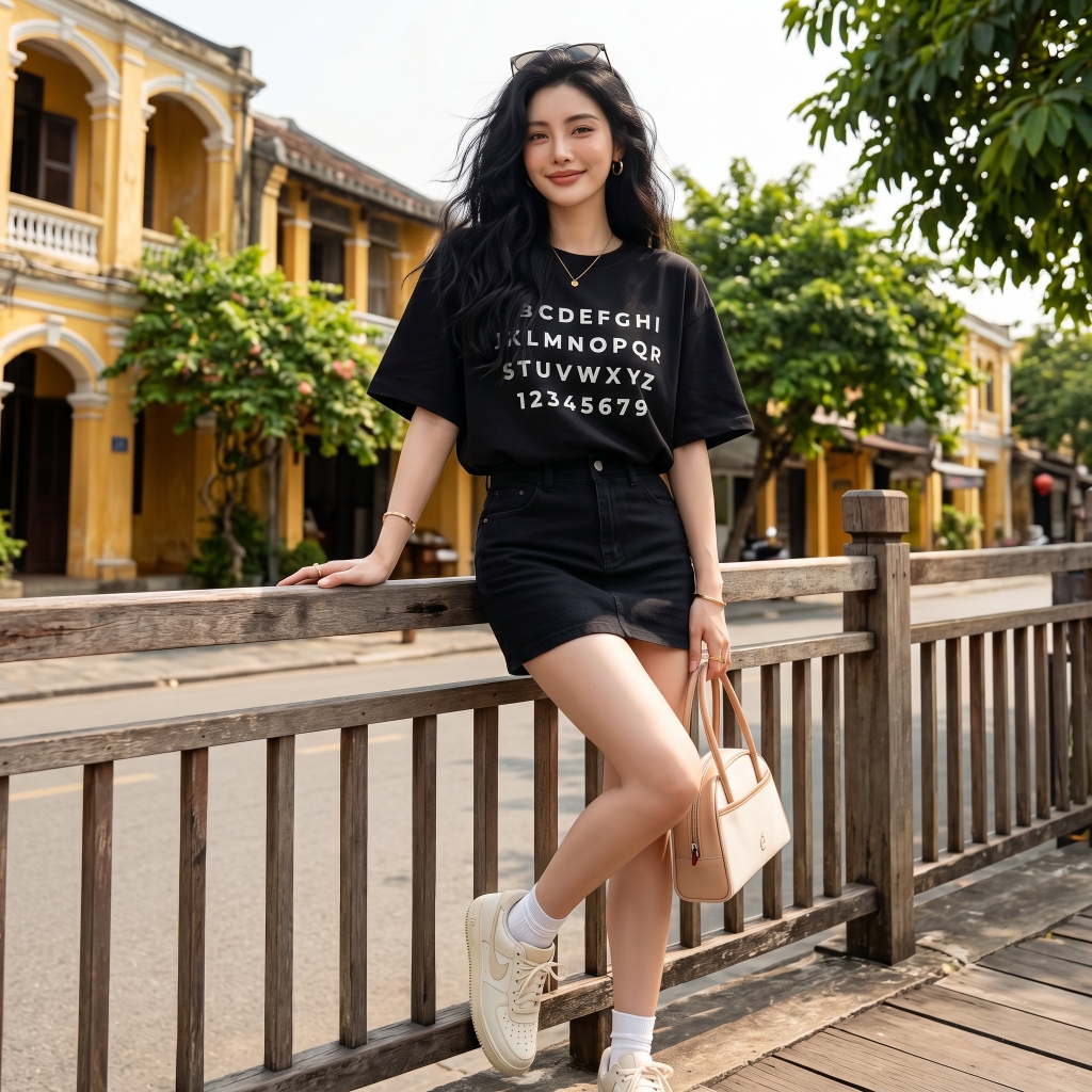 Áo thun nữ LOREN in chữ đen A2770
