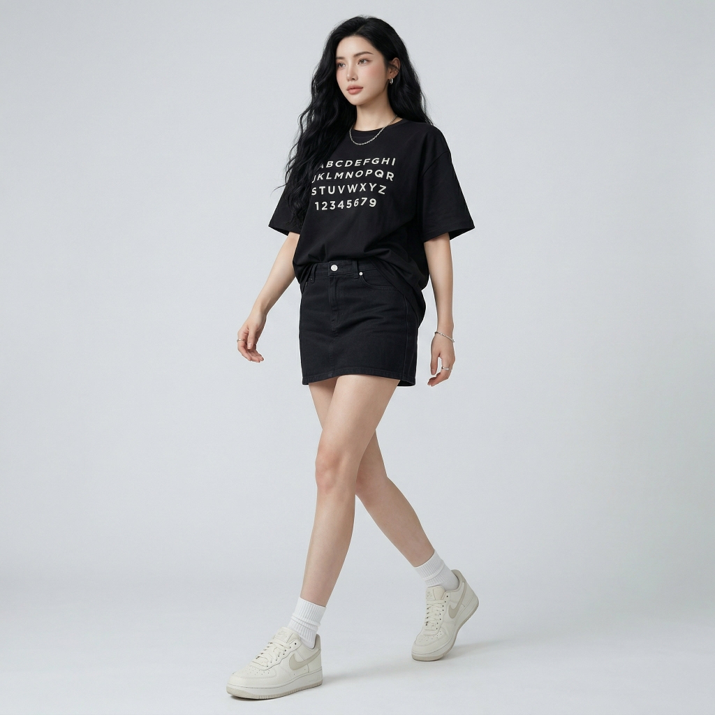 Áo thun nữ LOREN in chữ đen A2770