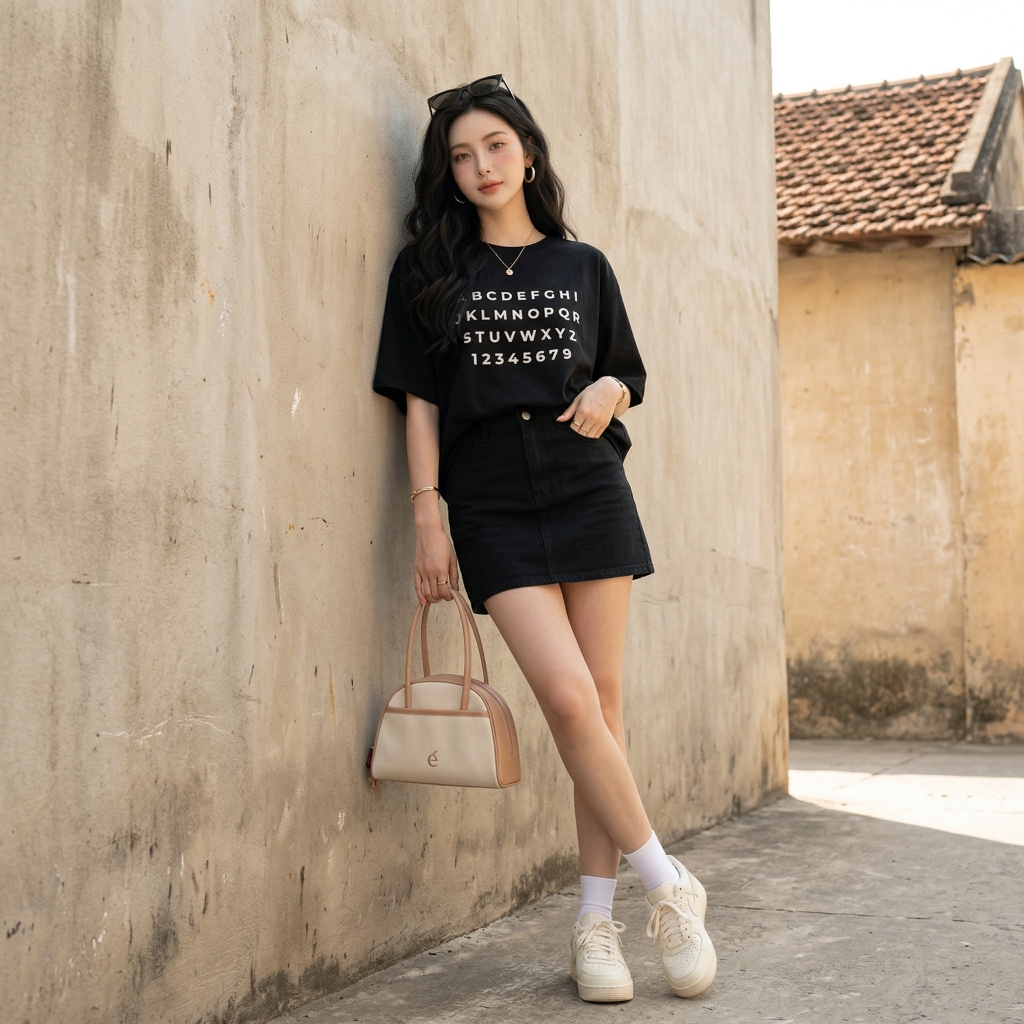 Áo thun nữ LOREN in chữ đen A2770