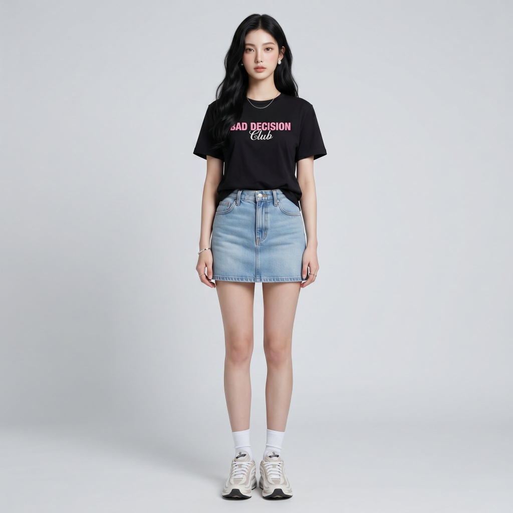 Áo thun nữ LOREN in chữ Bad Decision đen A2773