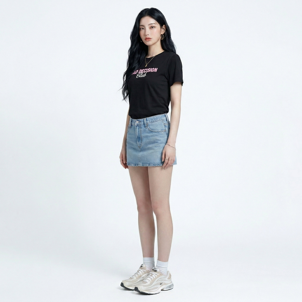 Áo thun nữ LOREN in chữ Bad Decision đen A2773