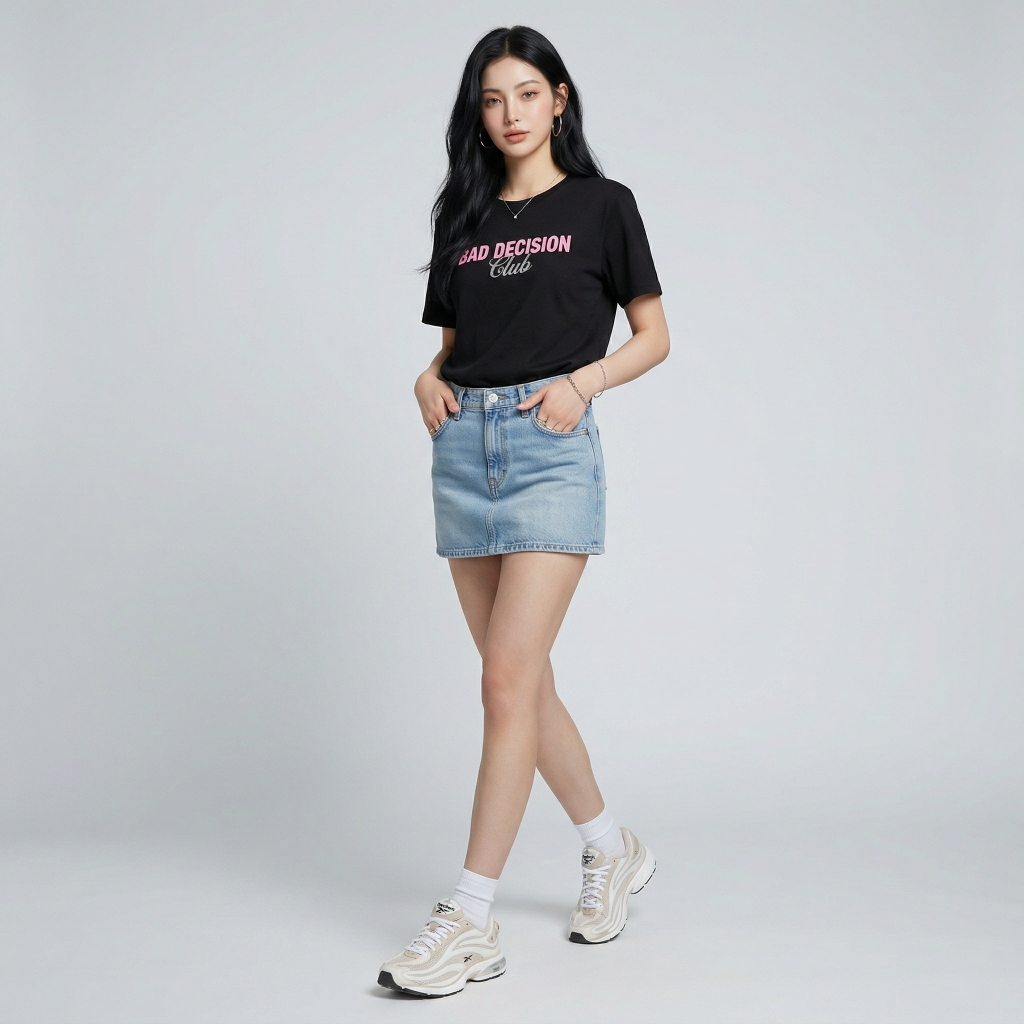 Áo thun nữ LOREN in chữ Bad Decision đen A2773