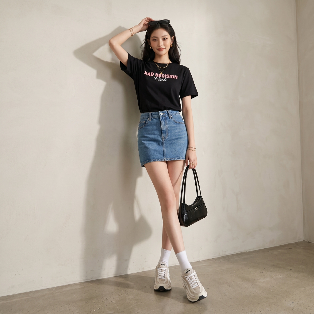 Áo thun nữ LOREN in chữ Bad Decision đen A2773