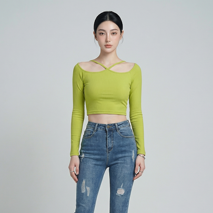 Áo nữ LOREN bo gân chéo cổ A61025