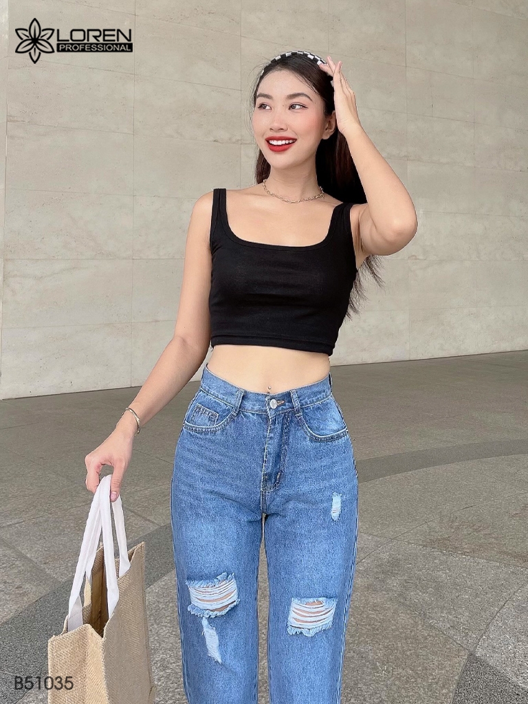 Quần jean baggy LOREN rách tua B51035