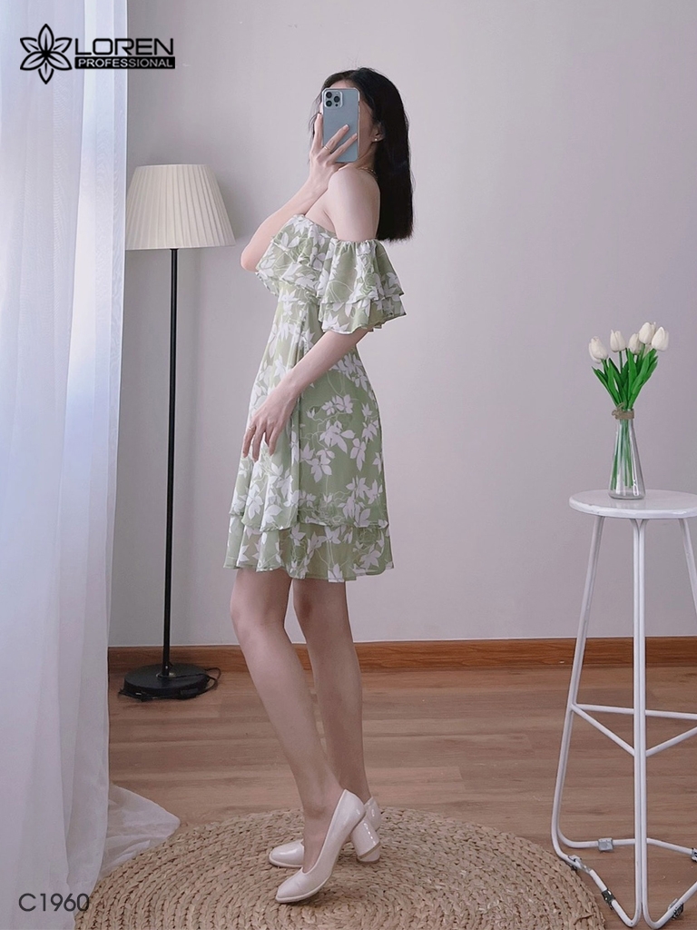 Đầm hoa nữ LOREN bẹt vại xanh bơ C1960