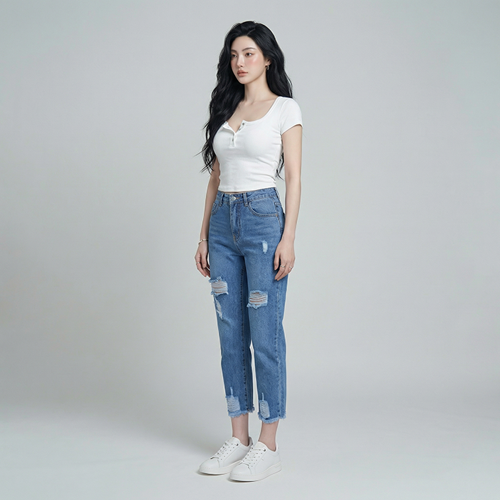 Quần jean baggy LOREN rách tua B51035