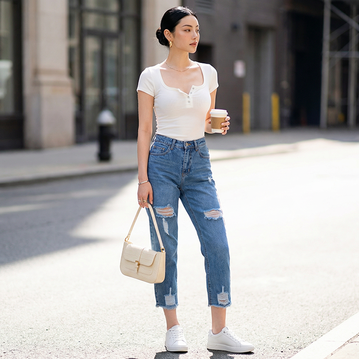 Quần jean baggy LOREN rách tua B51035