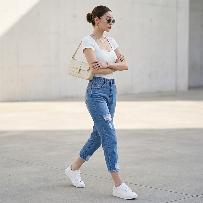 Quần jean baggy LOREN rách tua B51035