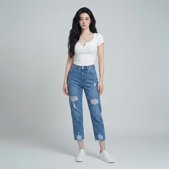 Quần jean baggy LOREN rách tua B51035