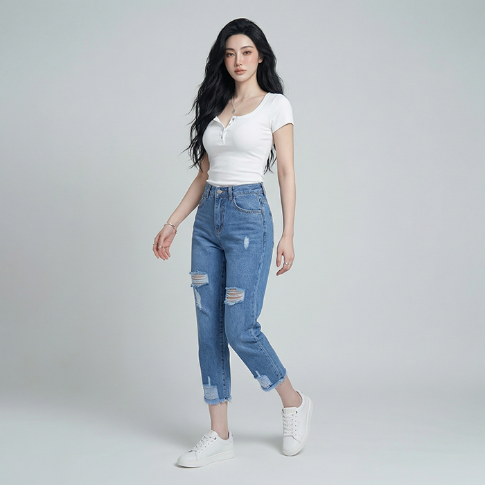 Quần jean baggy LOREN rách tua B51035