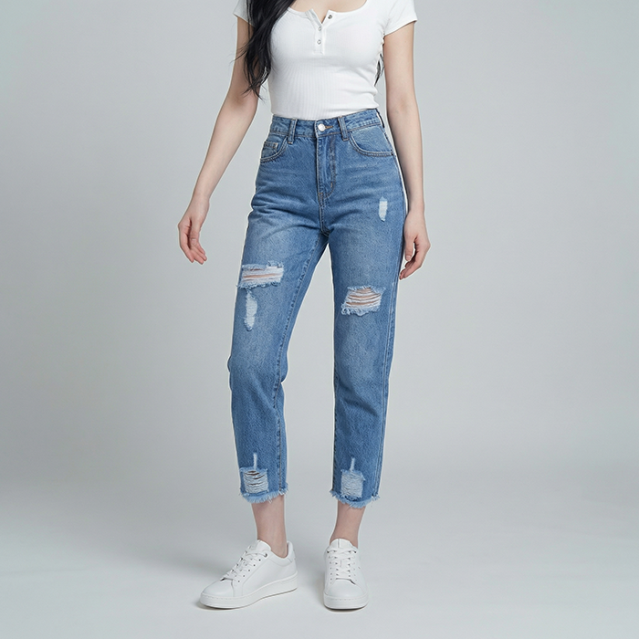 Quần jean baggy LOREN rách tua B51035