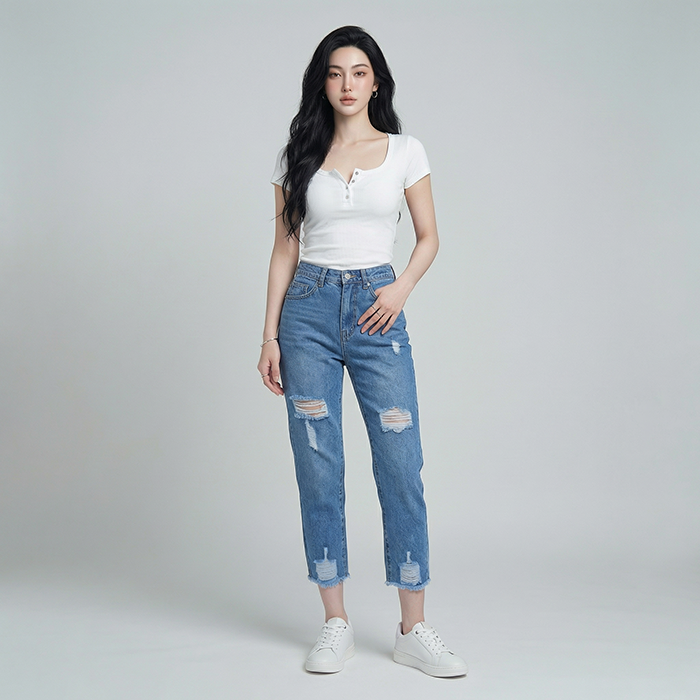 Quần jean baggy LOREN rách tua B51035