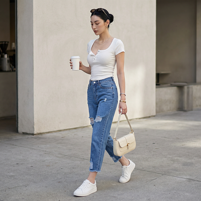 Quần jean baggy LOREN rách tua B51035