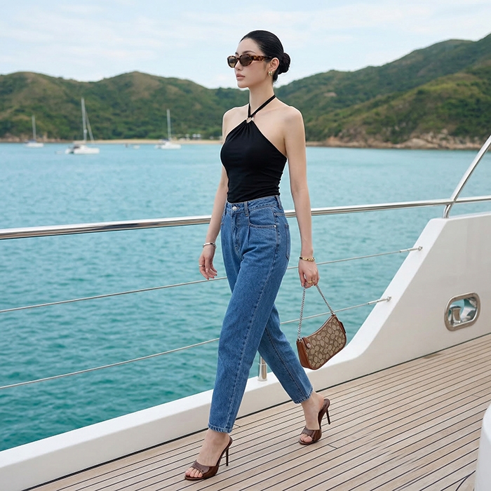 Quần jean baggy LOREN trơn kiểu túi B51038