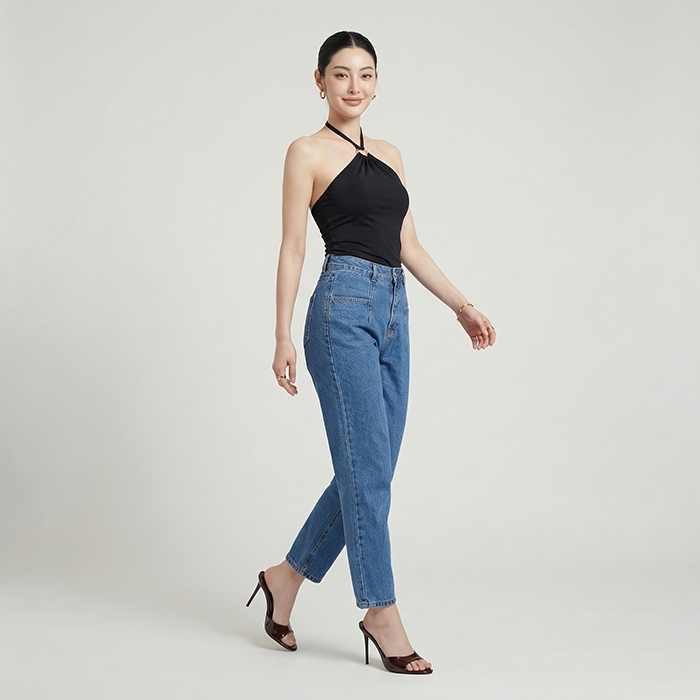 Quần jean baggy LOREN trơn kiểu túi B51038