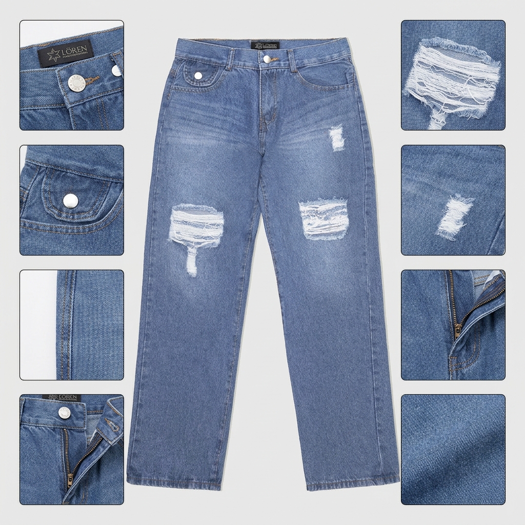 Quần jean nữ LOREN ống rộng rách B51061