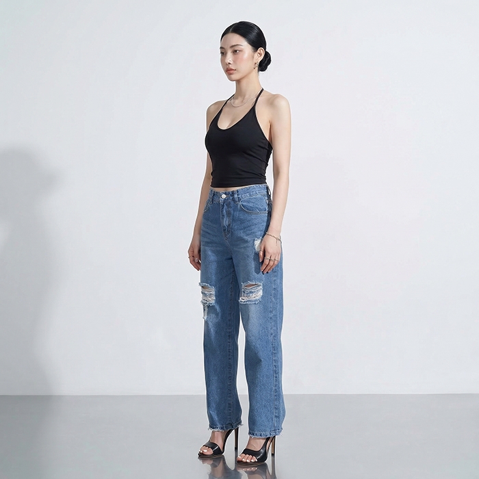 Quần jean nữ LOREN ống rộng rách B51061