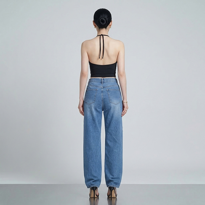 Quần jean nữ LOREN ống rộng rách B51061