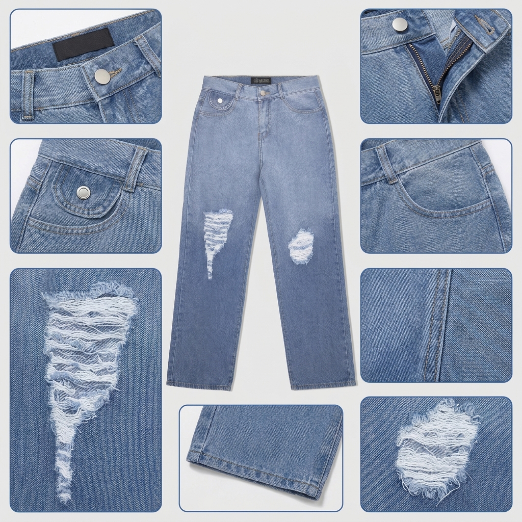 Quần jean nữ LOREN ống rộng wash B51062