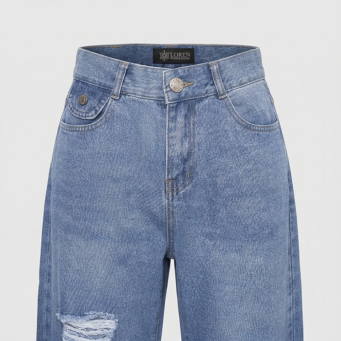 Quần jean nữ LOREN ống rộng wash B51062