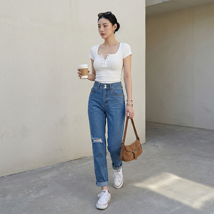 Quần jean baggy nữ LOREN 2 nút  B51106