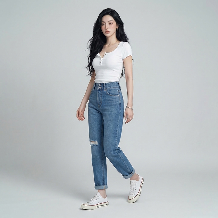 Quần jean baggy nữ LOREN 2 nút  B51106