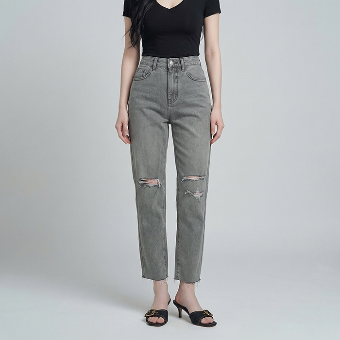Quần jean baggy nữ LOREN wash rách B51107