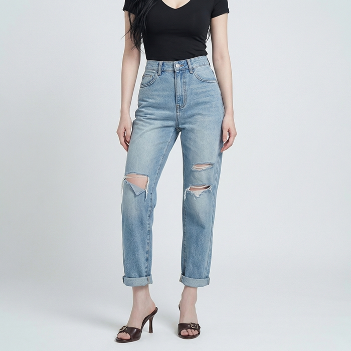 Quần jean baggy nữ LOREN wash rách B51107