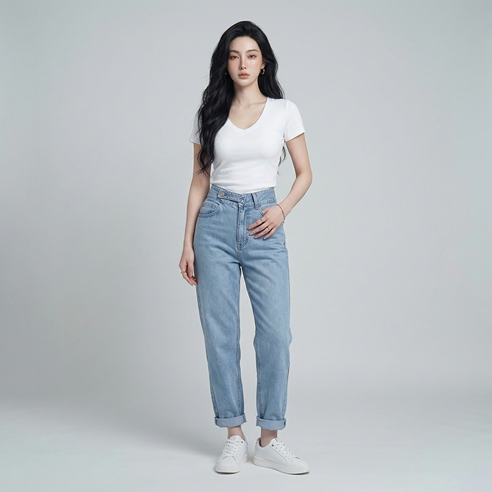 Quần jean baggy nữ LOREN nút kiểu B51114