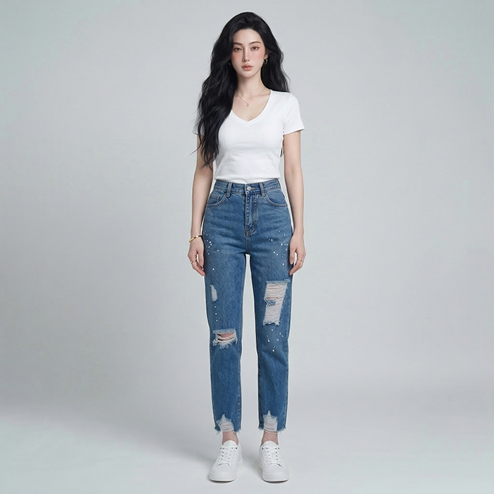 Quần jean baggy LOREN rách tua B5145