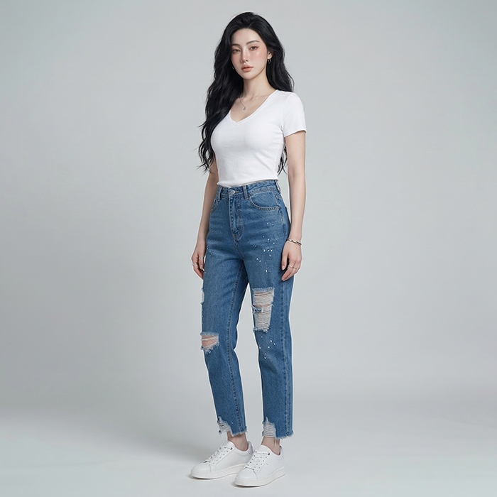 Quần jean baggy LOREN rách tua B5145