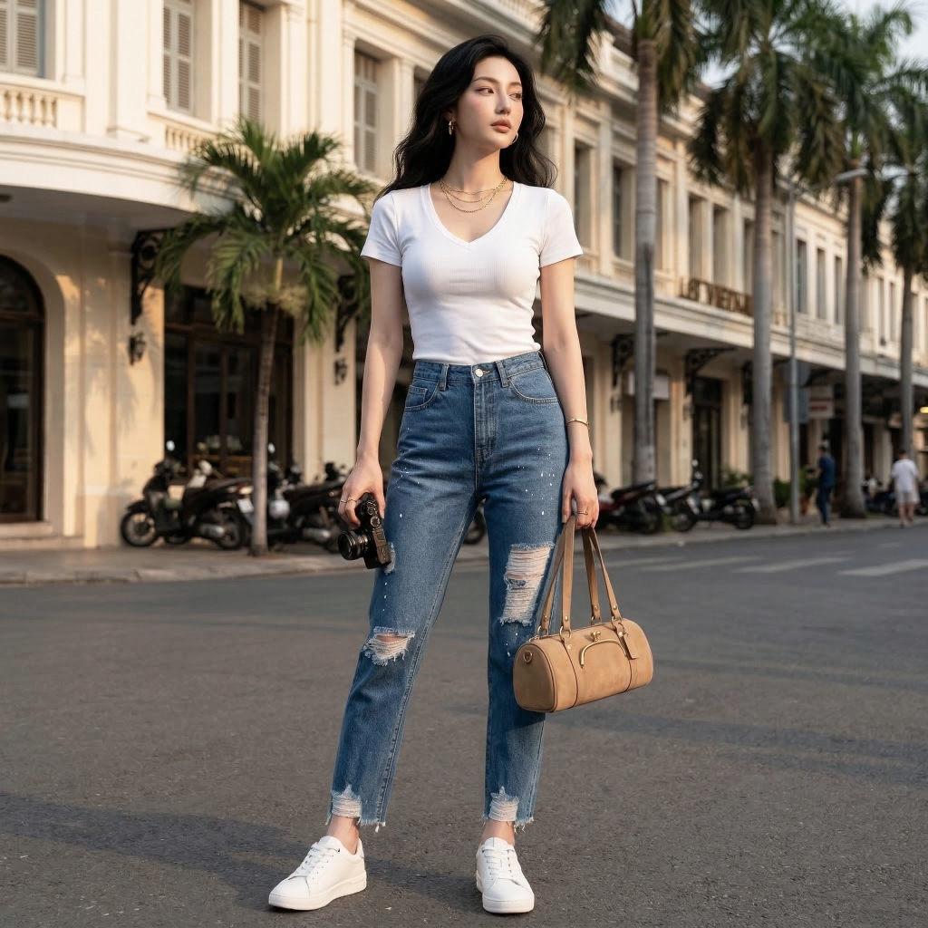 Quần jean baggy LOREN rách tua B5145