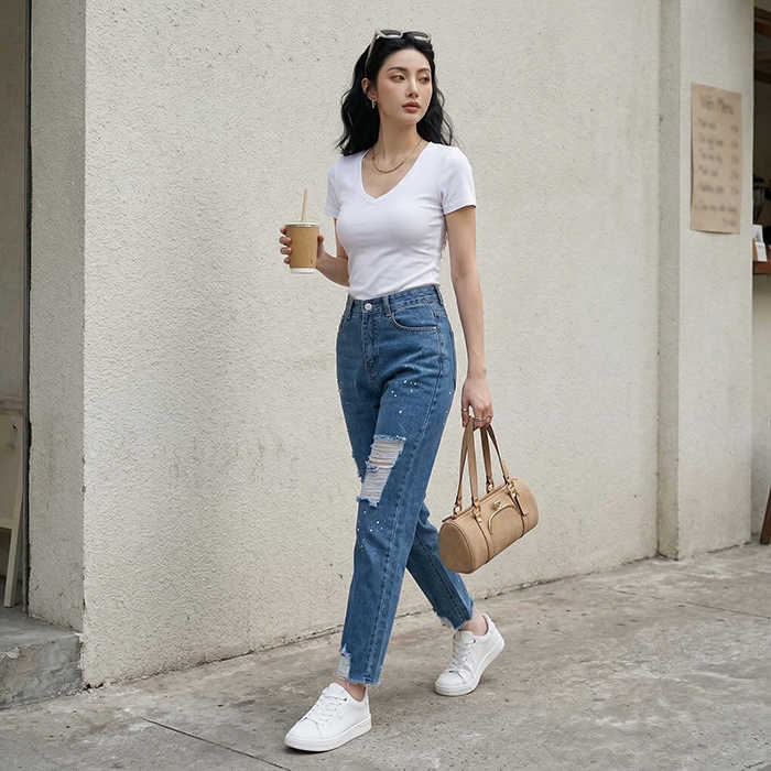 Quần jean baggy LOREN rách tua B5145