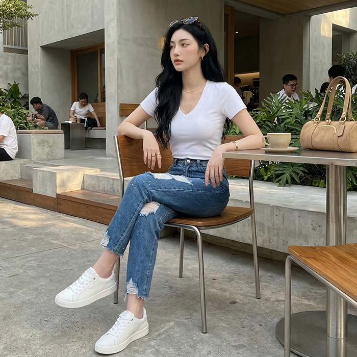 Quần jean baggy LOREN rách tua B5145