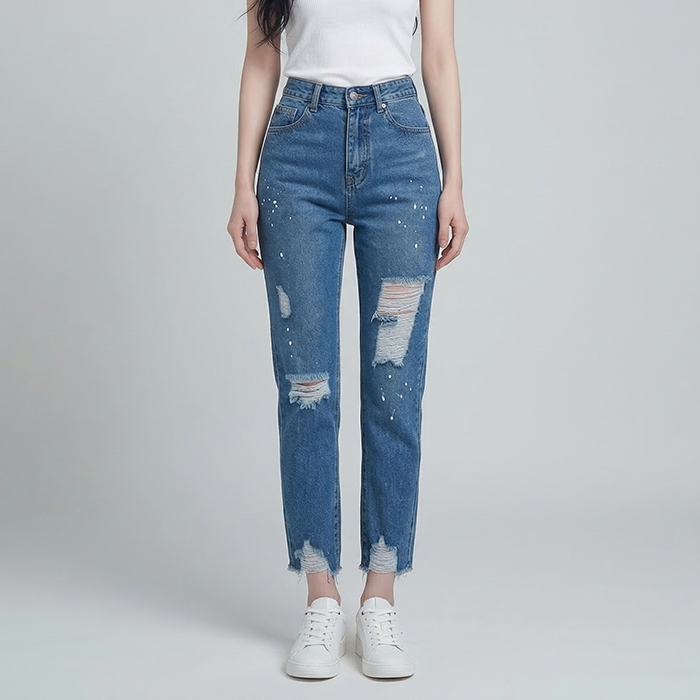Quần jean baggy LOREN rách tua B5145