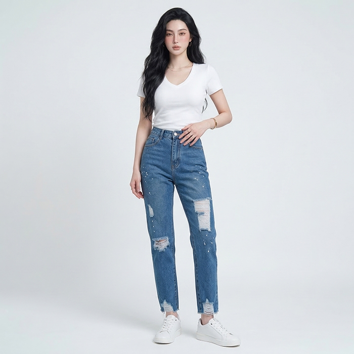 Quần jean baggy LOREN rách tua B5145