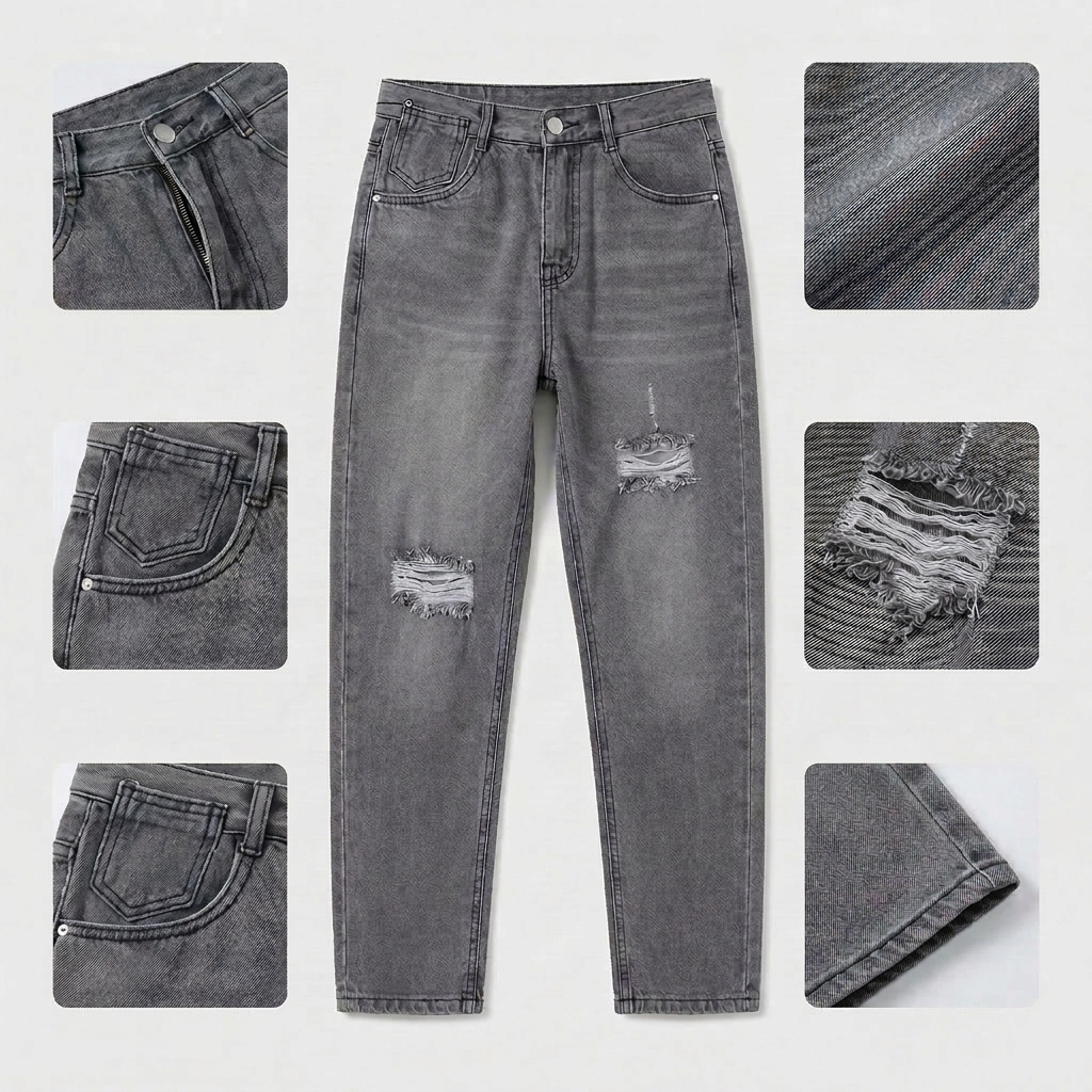 Quần jean baggy LOREN rách xám B5193