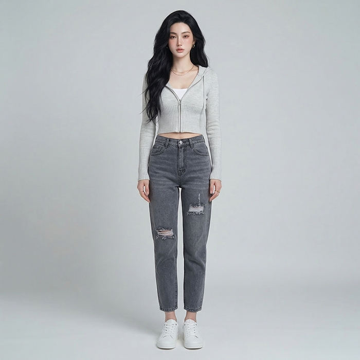 Quần jean baggy LOREN rách xám B5193
