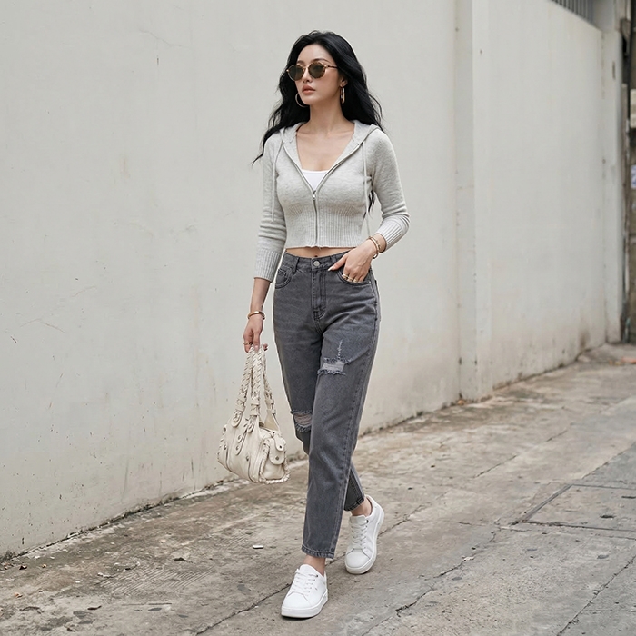 Quần jean baggy LOREN rách xám B5193