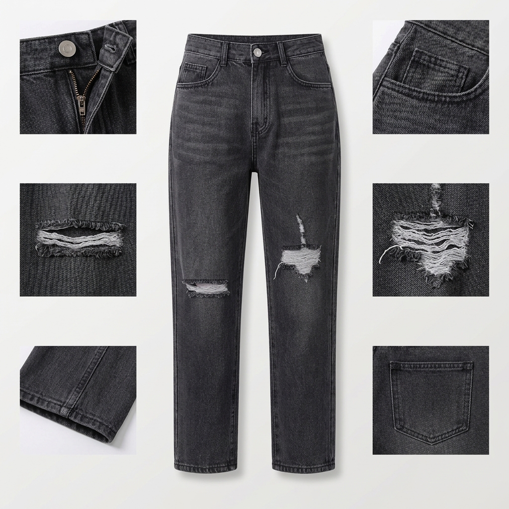 Quần jean baggy LOREN rách đen B5194