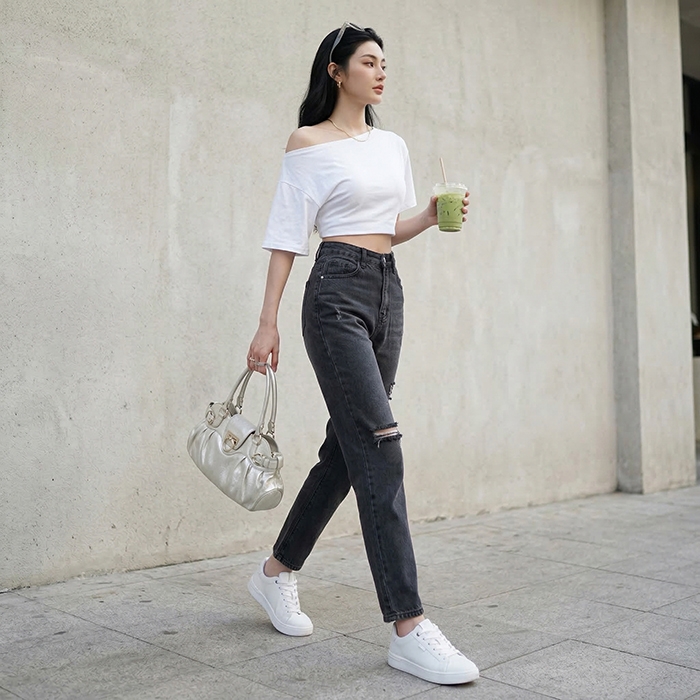Quần jean baggy LOREN rách đen B5194