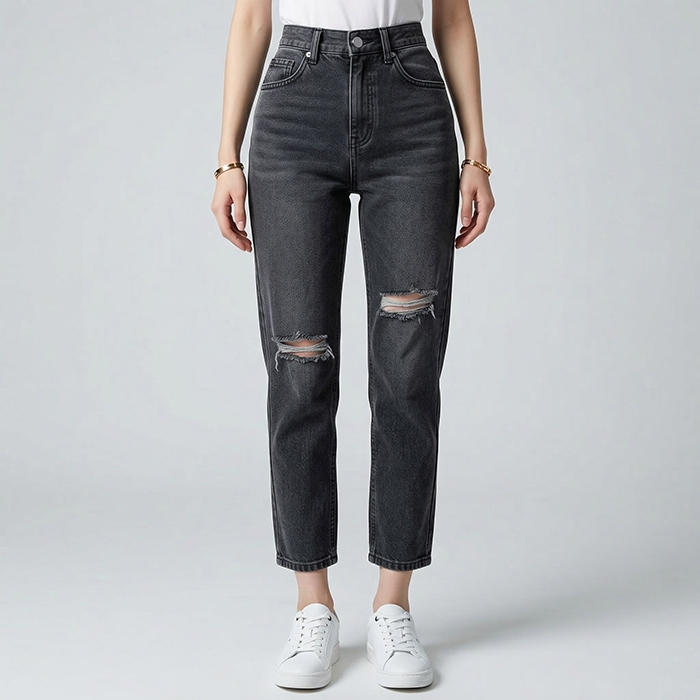 Quần jean baggy LOREN rách đen B5194