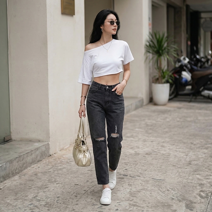 Quần jean baggy LOREN rách đen B5194