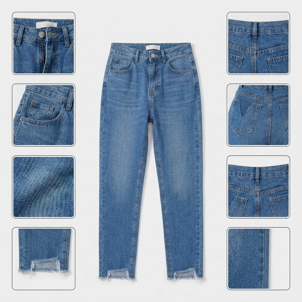 Quần jean baggy LOREN xẻ tua xanh B5388