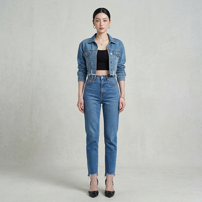 Quần jean baggy LOREN xẻ tua xanh B5388