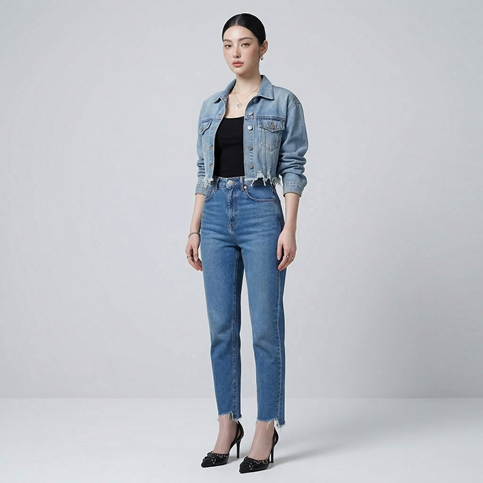 Quần jean baggy LOREN xẻ tua xanh B5388