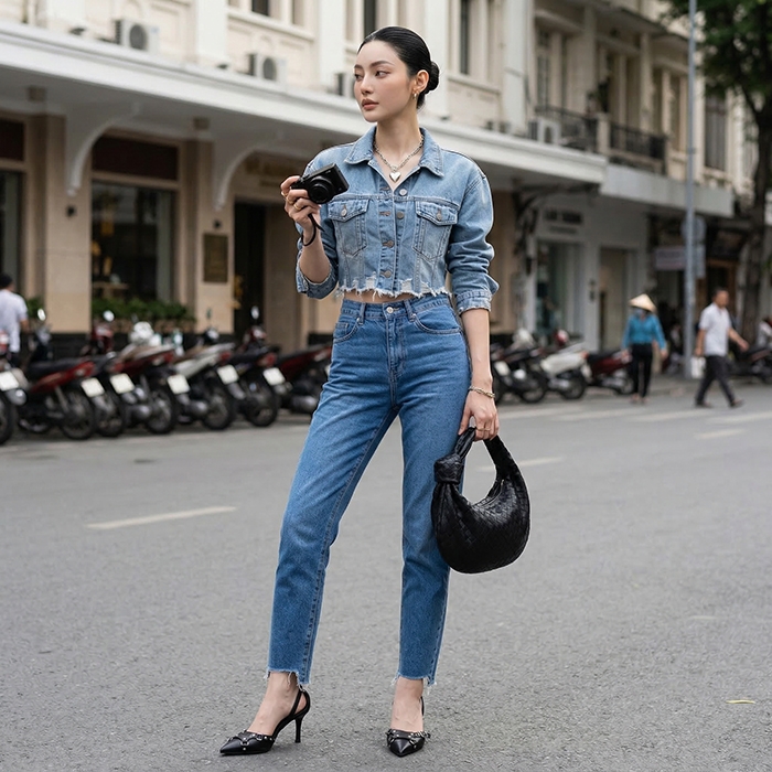Quần jean baggy LOREN xẻ tua xanh B5388